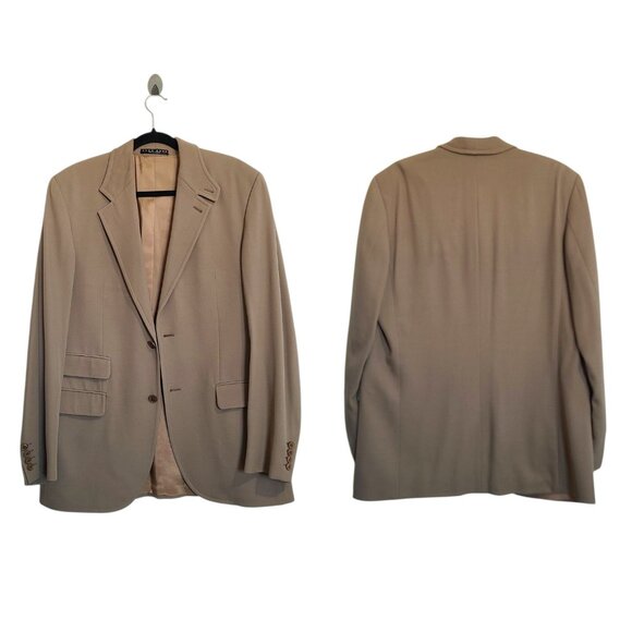 Hugo Boss Men’s Light Brown Wool Blazer Leather Trim Jacket Size 42L Burton - Picture 3 of 14